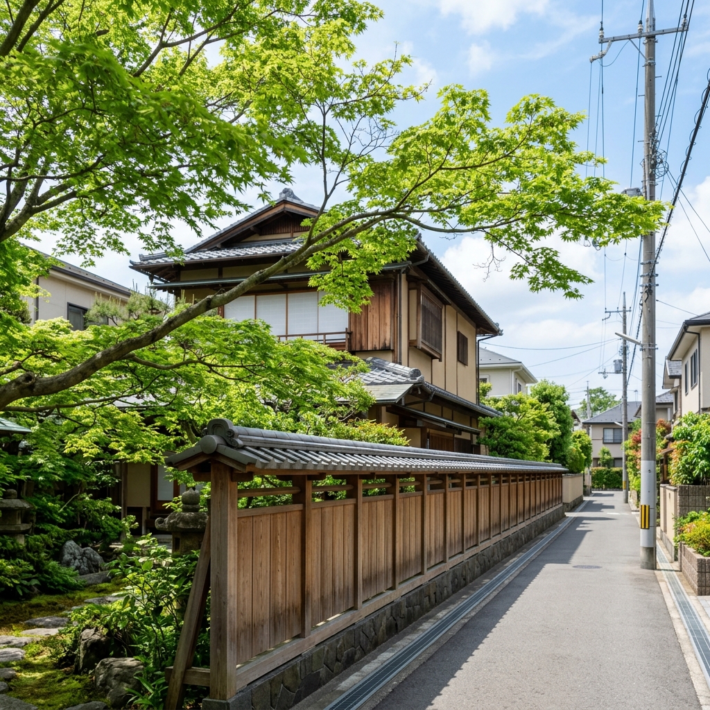 フェンスを越えて伸びる庭木のイメージ