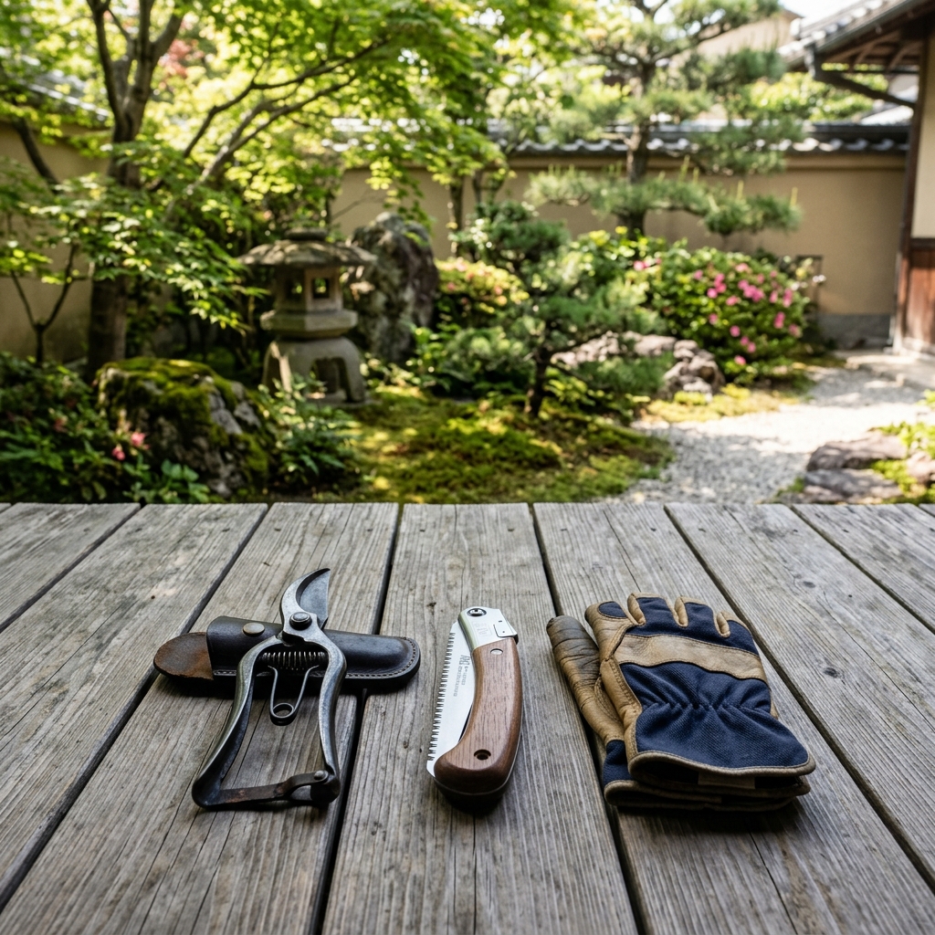 剪定バサミやノコギリなど園芸道具のイメージ