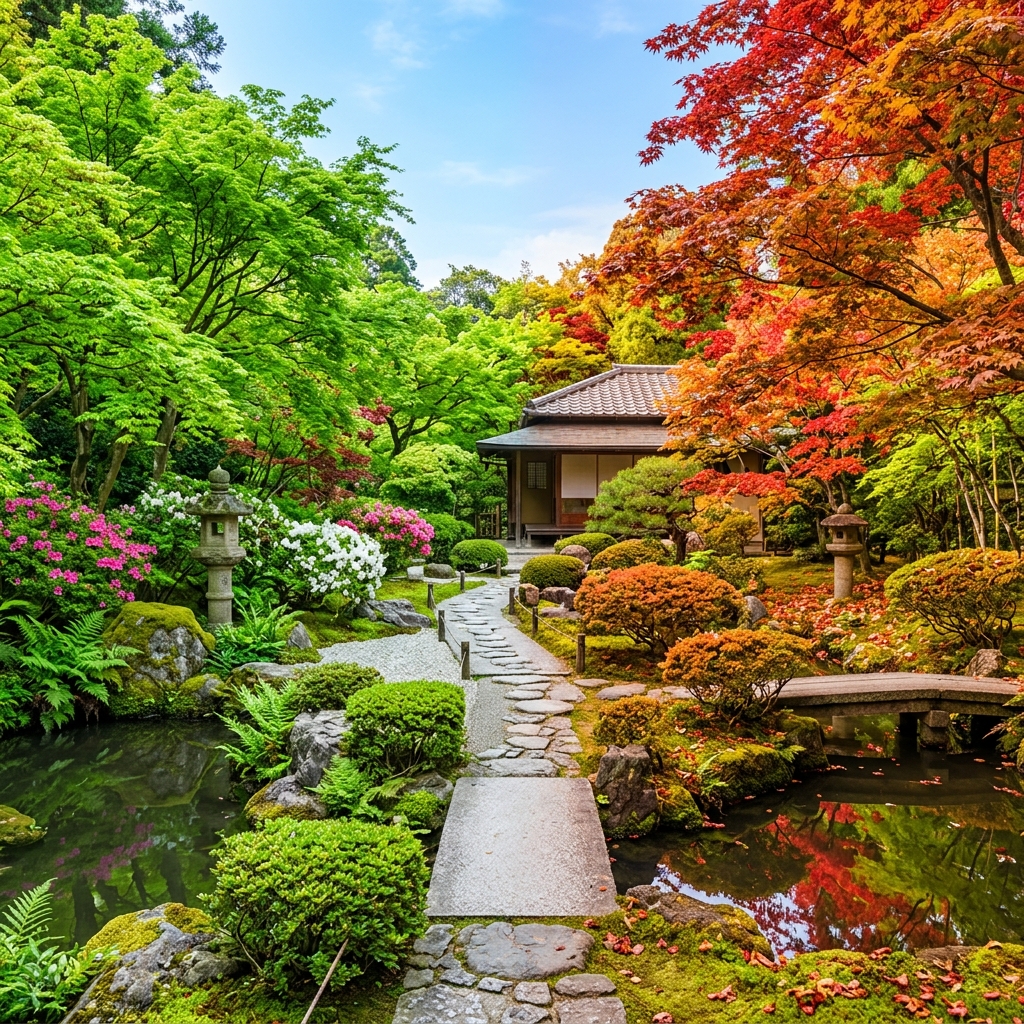 季節の移ろいと庭木のお手入れをイメージした風景