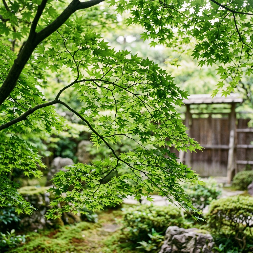 みずみずしい新緑と健康な庭木のイメージ
